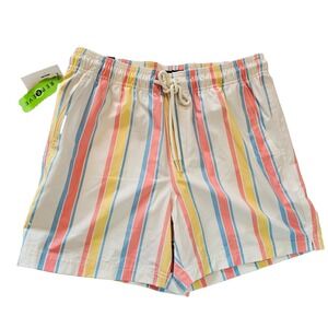 Tilly's RSQ Swim Shorts Men's Small No Lining Blue Yellow White Retro Stripe